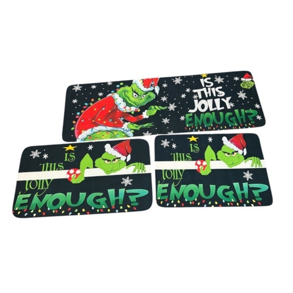 Grinch "Is this Jolly Enough" Christmas Floor Mats Set of 3